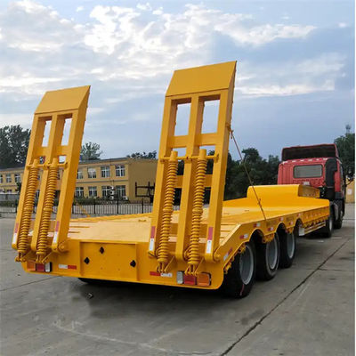 High Quality Lowbed Trailer Transport Mesin Berat Low Bed Truck Semi Trailer Dengan Tangga Mekanis